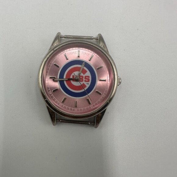 3/$30 Gametime Chicago Cubs Watch Women Silver Tone Pink Dial Case Only No Band - Picture 4 of 10